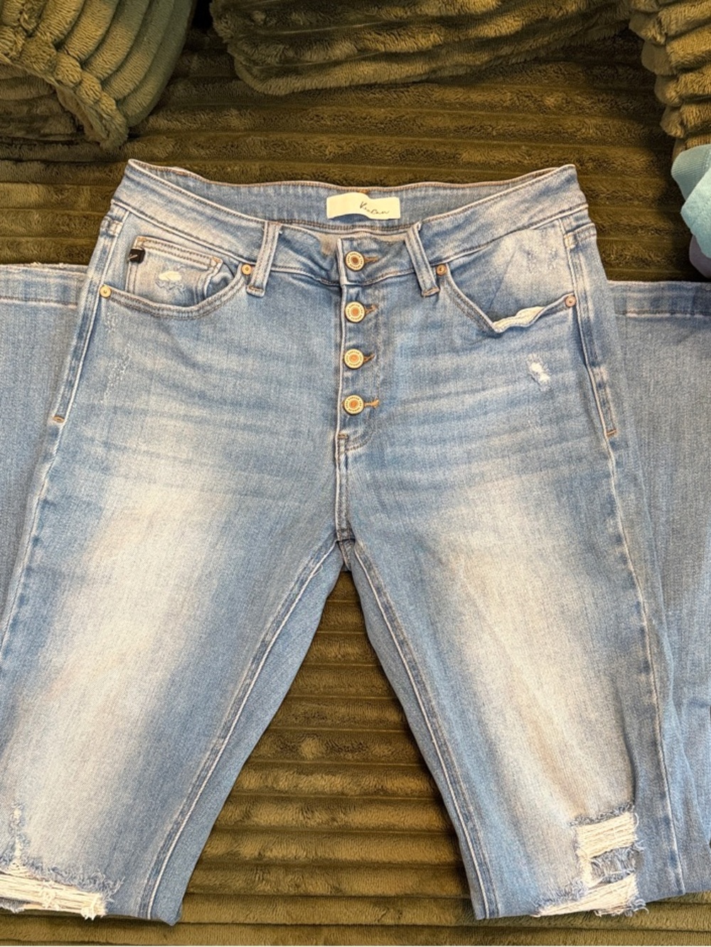 KanCan Light Blue High-Rise Flare Jeans with Button Fly